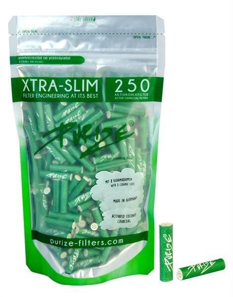 Purize XTRA Slim 250 Stück Aktivkohlefilter Ø 5,9mm grün