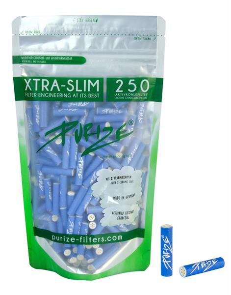Purize XTRA Slim 250 St&uuml;ck Aktivkohlefilter &Oslash; 5,9mm blau