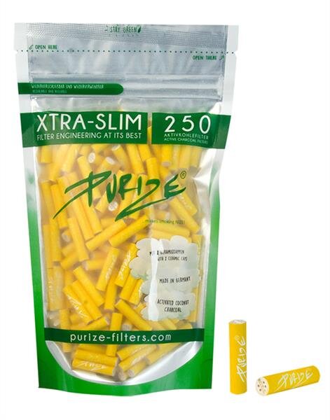 Purize XTRA Slim 250 Stück Aktivkohlefilter Ø 5,9mm gelb