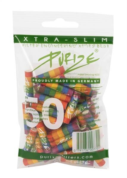 Purize XTRA Slim 50 Stück Aktivkohlefilter Ø 5,9mm rainbow