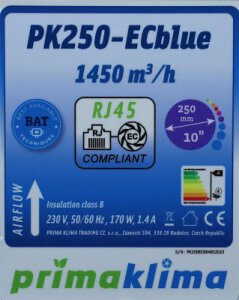 RVK 250 mm Prima Klima EC 1450 m³/h OHNE REGLER - RJ45